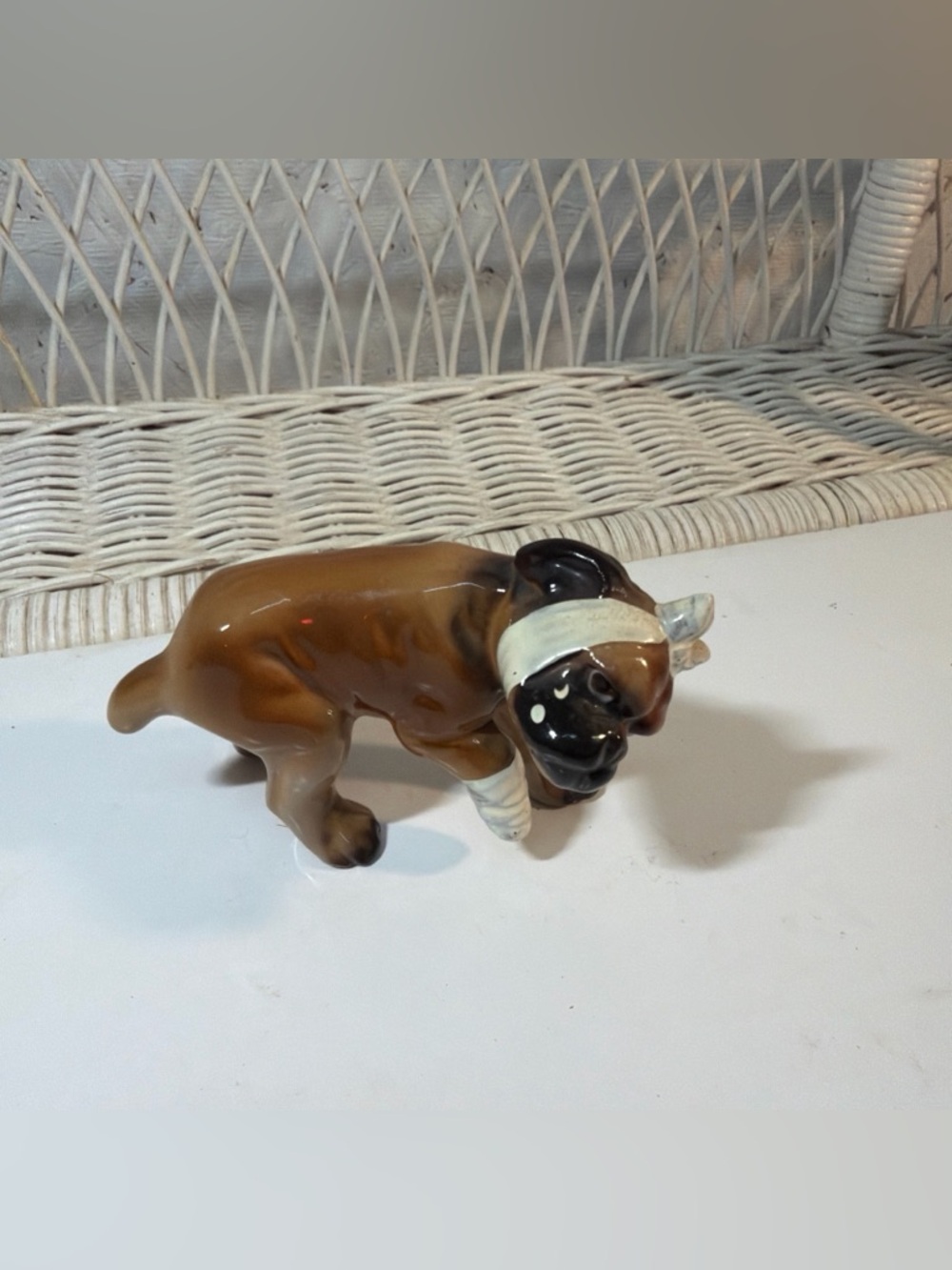 Vintage Boxer Dog Figurine With Boo-boo Bandages
